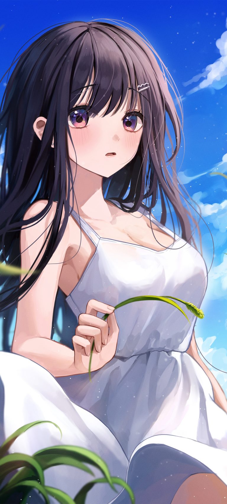 天空 白色裙子 动漫美女手机壁纸