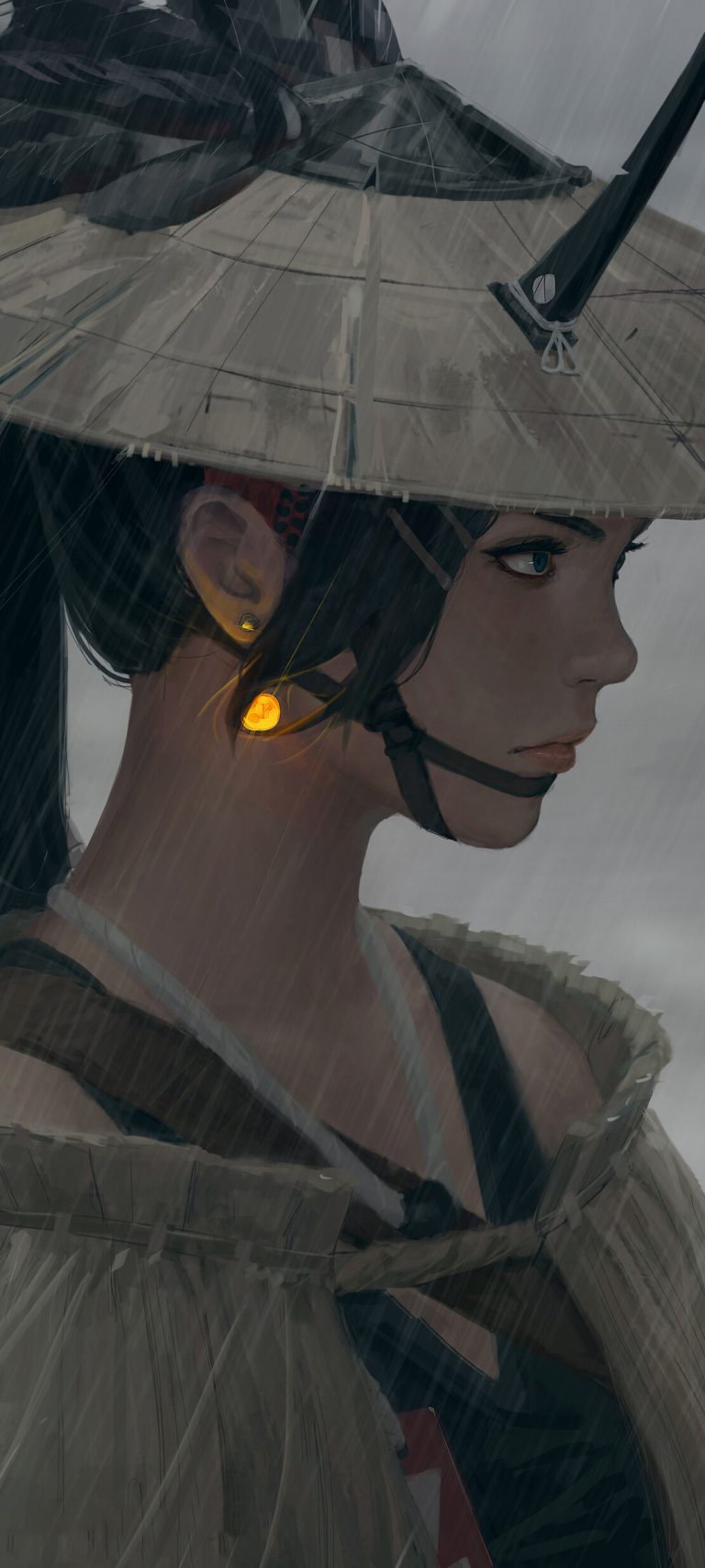 女孩 斗笠 发光耳环 动漫美女手机壁纸