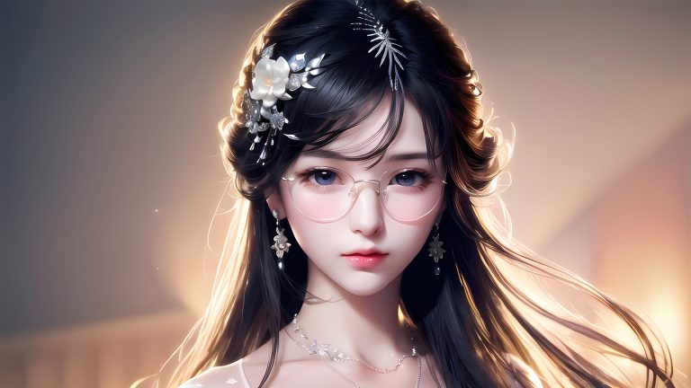 戴眼镜的美女 长发 耳环 项链 动漫壁纸
