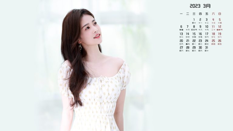 小清新美女白鹿2023年3月日历壁纸