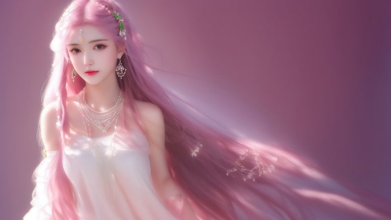 公主粉色长发 白色裙子 动漫美女电脑桌面壁纸